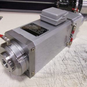 A compact industrial servo motor with attached encoder and wiring connections.
